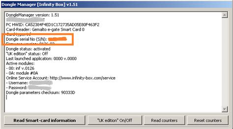 infinity box dongle serial number